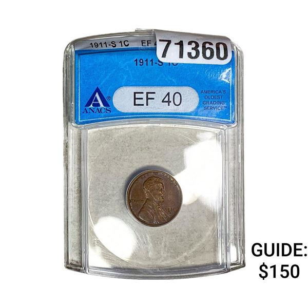 1911-S Wheat Cent ANACS EF40