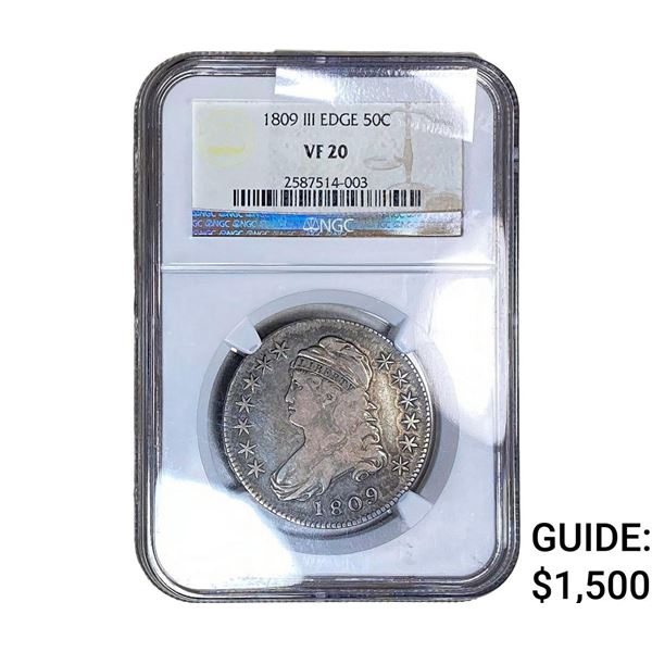 1809 Capped Bust Half Dollar NGC VF20 III Edge