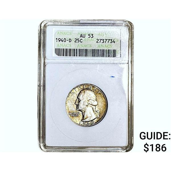 1940-D Washington Silver Quarter ANACS AU53