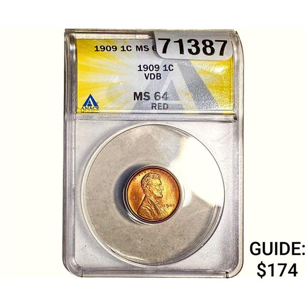 1909 Wheat Cent ANACS MS64 Red