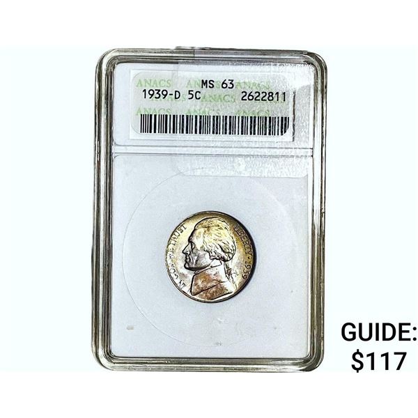 1939-D Jefferson Nickel ANACS MS63