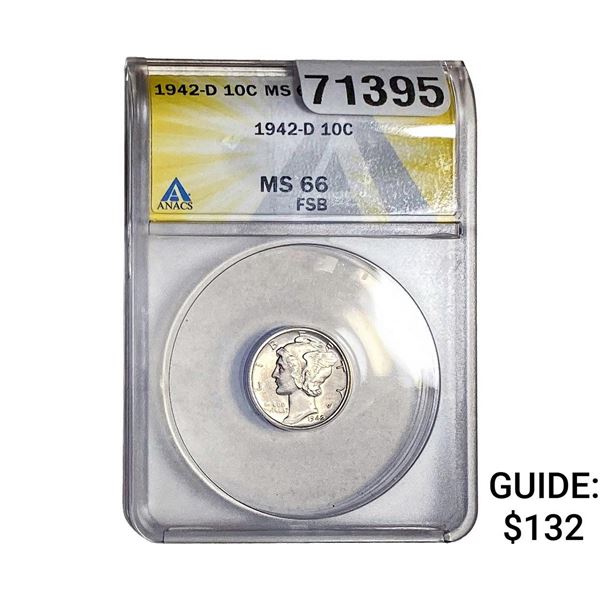 1942-D Mercury Silver Dime ANACS MS66 FSB