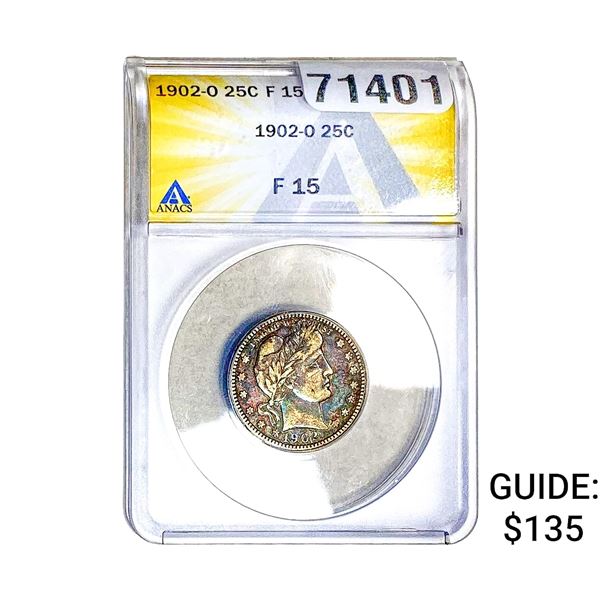 1902-O Barber Quarter ANACS F15