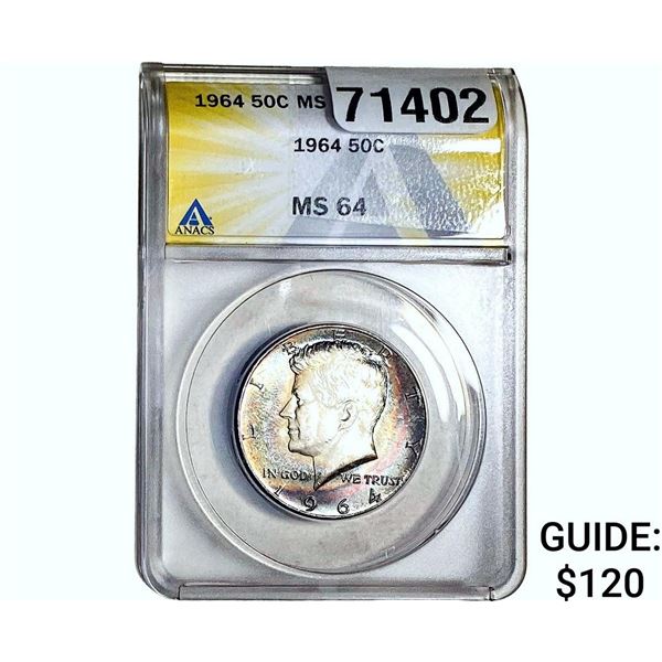 1964 Kennedy Half Dollar ANACS MS64