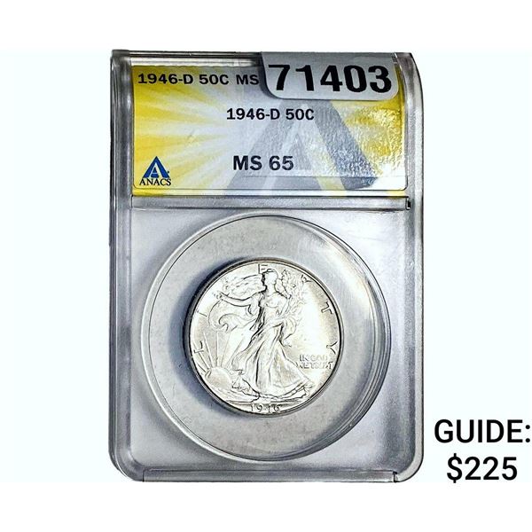 1946-D Walking Liberty Half Dollar ANACS MS65