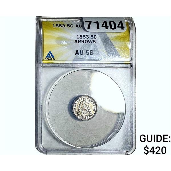 1853 Shield Nickel ANACS AU58