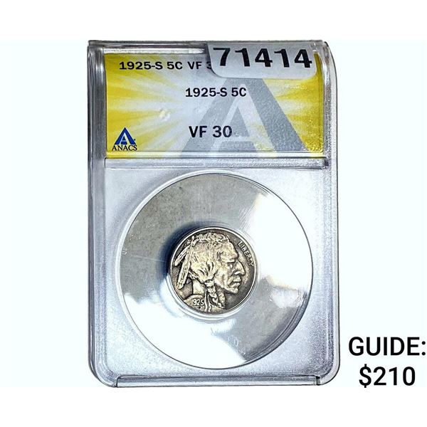 1925-S Buffalo Nickel ANACS VF30