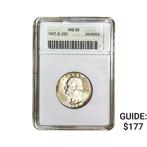 1937-D Washington Silver Quarter ANACS MS62
