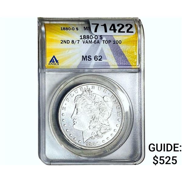 1880-O Morgan Silver Dollar ANACS MS62 8/7 VAM-6A