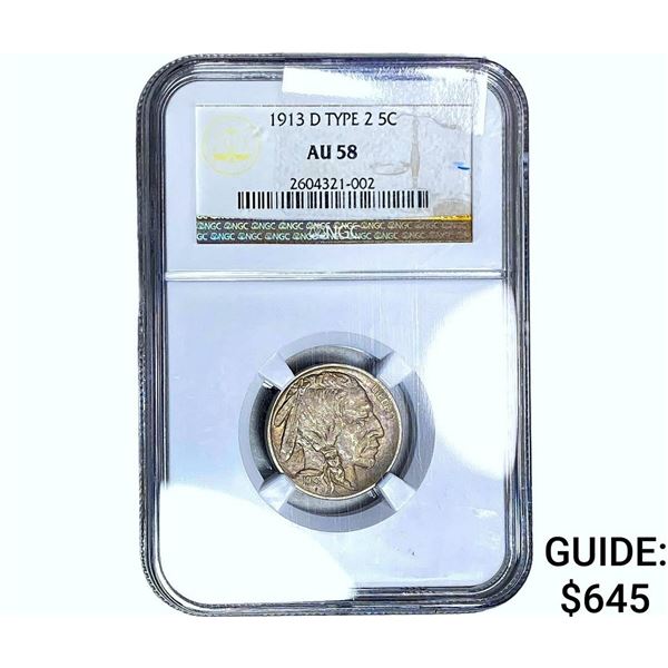 1913-D Buffalo Nickel NGC AU58 Type 2