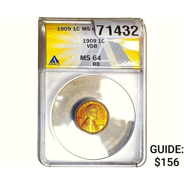 1909 Wheat Cent ANACS MS64 RB