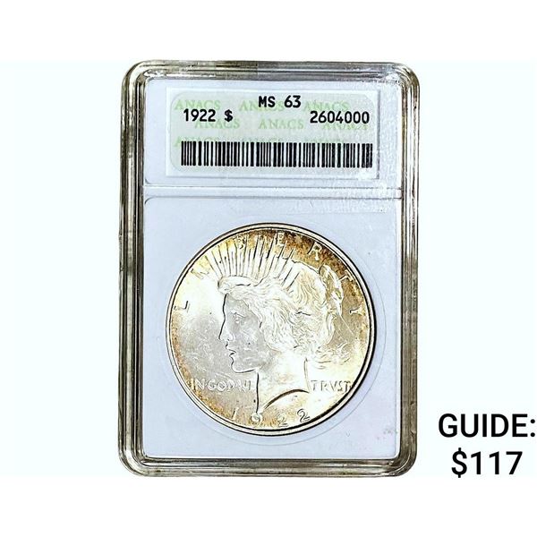 1922 Silver Peace Dollar ANACS MS63