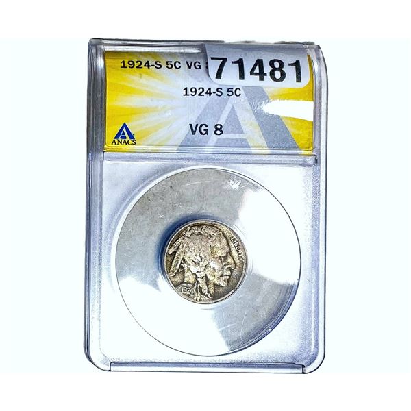 1924-S Buffalo Nickel ANACS VG8