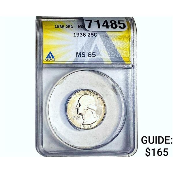 1936 Washington Silver Quarter ANACS MS65