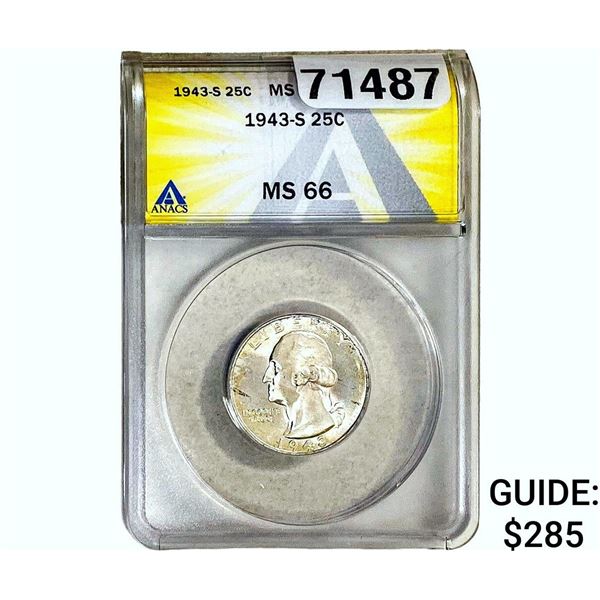 1943-S Washington Silver Quarter ANACS MS66