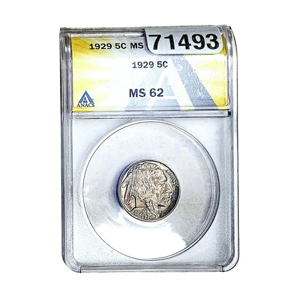 1929 Buffalo Nickel ANACS MS62