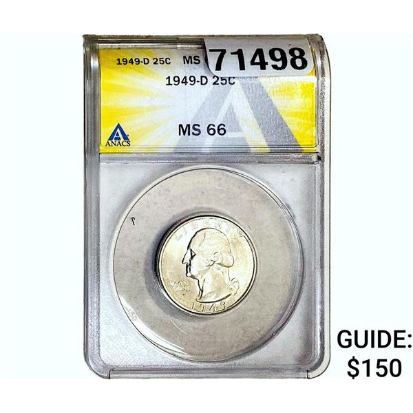 1949-D Washington Silver Quarter ANACS MS66