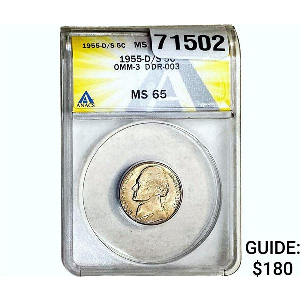 1955-D/S Jefferson Nickel ANACS MS65
