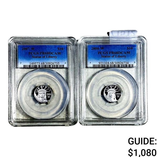 [2 Coins] 2004-2007 Statue of Liberty 1/10oz $10 PCGS PR68 DCAM