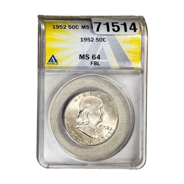 1952 Morgan Silver Half Dollar ANACS MS64 FBL