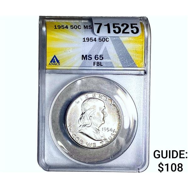 1954 Franklin Half Dollar ANACS MS65 FBL