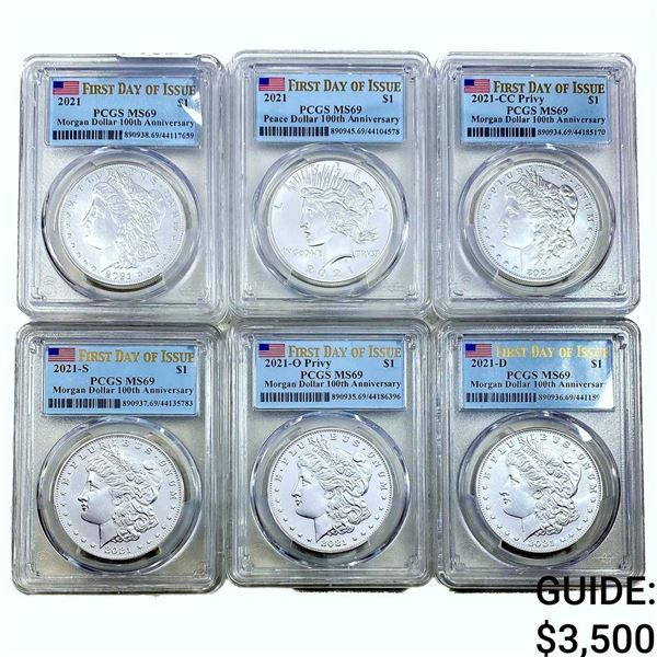 [7 Coins] 2021 $1 Morgan & Peace  PCGS MS69