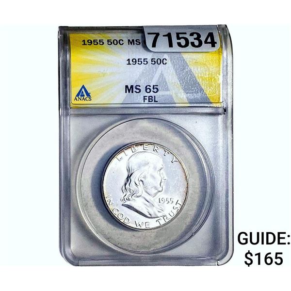 1955 Franklin Half Dollar ANACS MS65 FBL