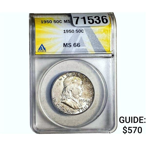 1950 Franklin Half Dollar ANACS MS66