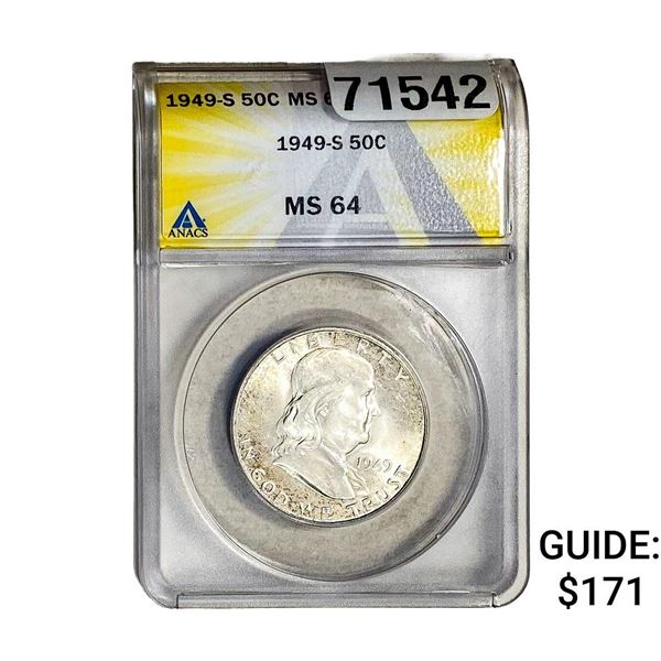 1949-S Franklin Half Dollar ANACS MS64