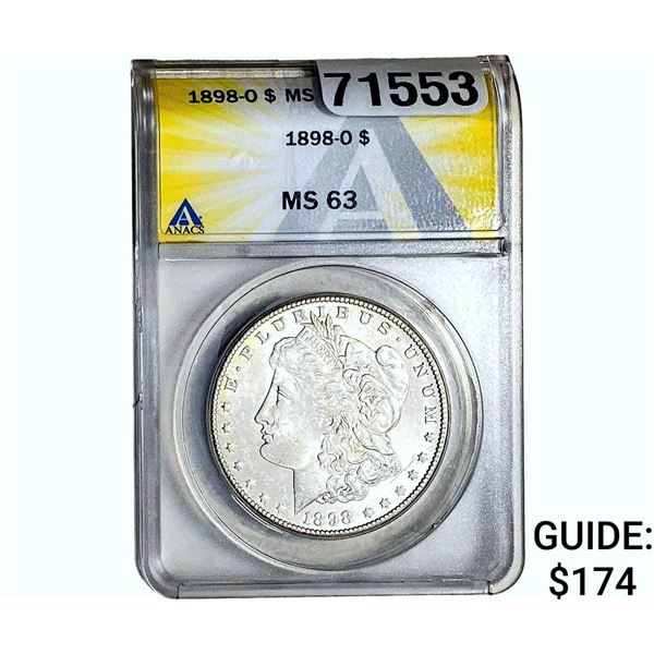 1898-O Morgan Silver Dollar ANACS MS63