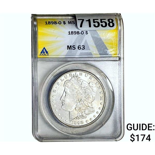 1898-O Morgan Silver Dollar ANACS MS63