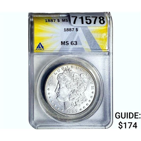 1887 Morgan Silver Dollar ANACS MS63