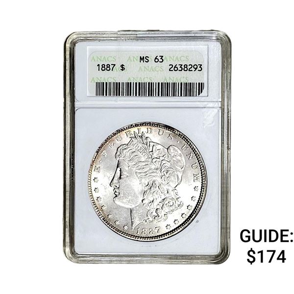 1887 Morgan Silver Dollar ANACS MS63