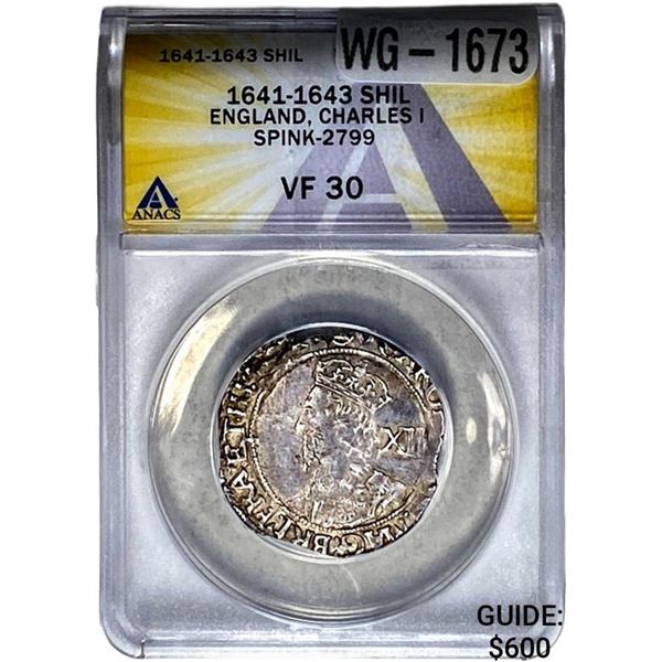 1641-1643 Shil England, Charles I Spink-2799 ANACS VF30