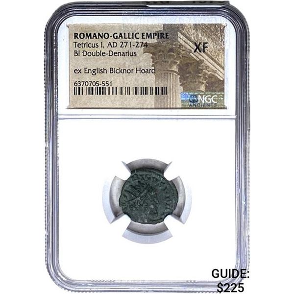 Romano Gallic Tetricus I, AD 271-274 BI DBL Denarius NGC XF