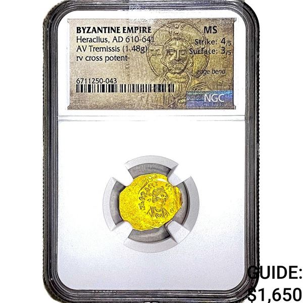 Byzantine Heraclius AD 610-641 Gold Tremissis NGC