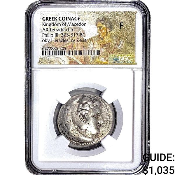 Macedon Philip III, 323-317 BC Silver Tetradrachm NGC