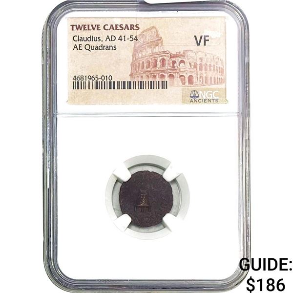 Twelve Caesars Claudius AD 41-45 AE Quadrans NGC