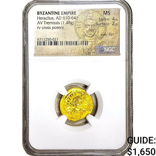 Byzantine Heraclius AD 610-641 Gold Tremissis NGC