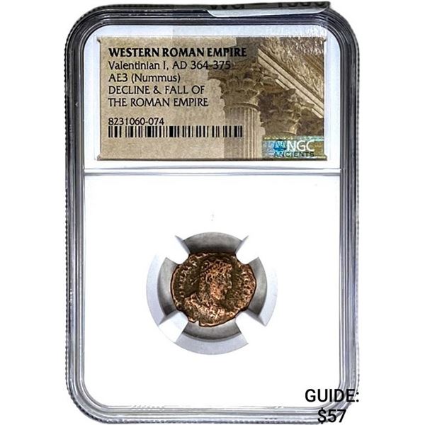 West Roman Valentinian I, AD 364-375 AE3 Nummus NGC