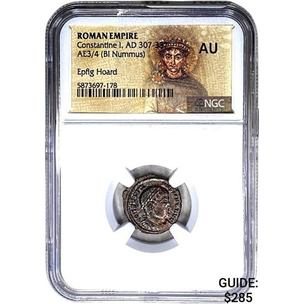 Roman Constantine I, AD 307-337 AE3/4 BI Nummus NGC AU
