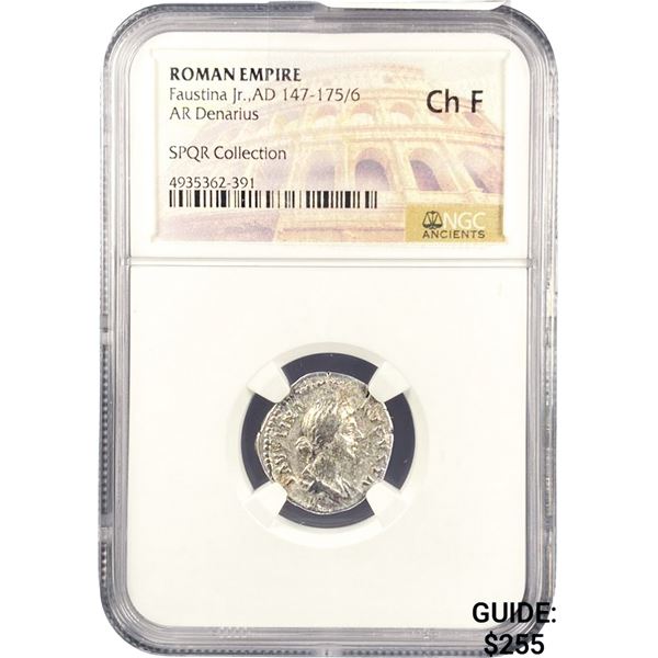 Roman Faustina Jr., AD 147-175/6 Silver Denarius NGC Ch F