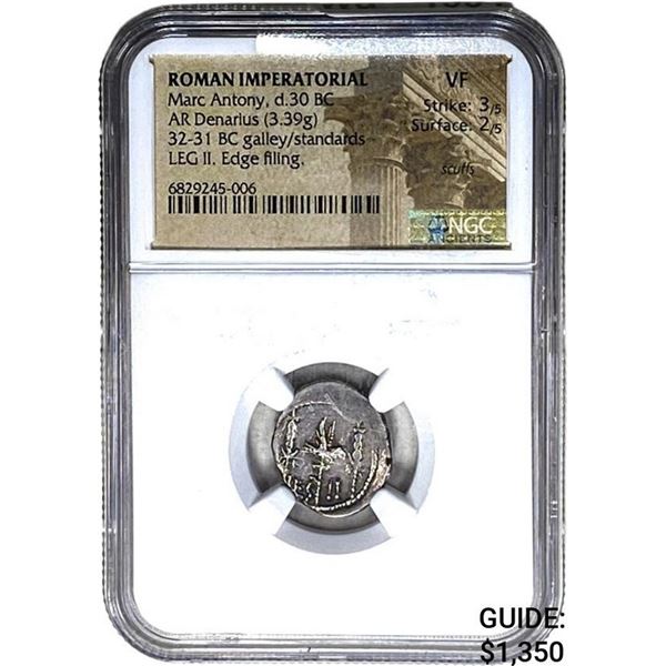Roman Marc Anthony, d.30 BC Silver Denarius NGC VF