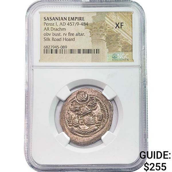 Sasanian Peroz I, AD 457/9-484 Silver Drachm NGC XF