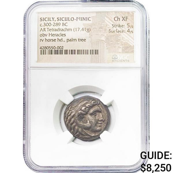 300-289 BC Sicily, Siculo-Punic Silver Tetradrachm NGC