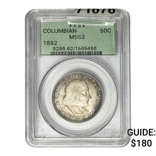 1892 Barber Half Dollar PCGS MS62