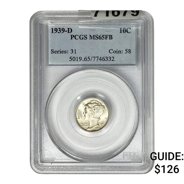 1939-D Mercury Silver Dime PCGS MS65 FB