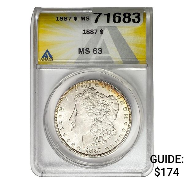 1887 Morgan Silver Dollar ANACS MS63