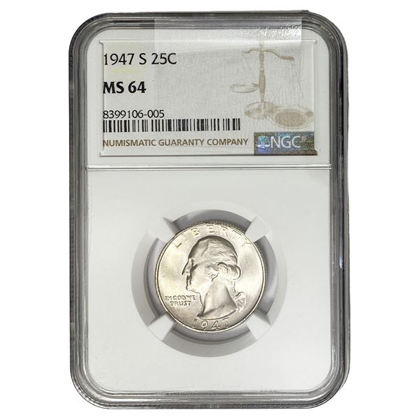 1947 Washington Silver Quarter NGC MS64