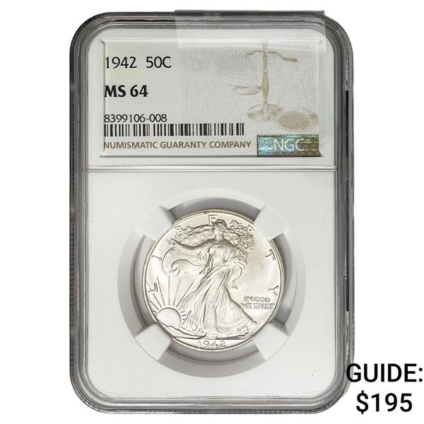 1942 Walking Liberty Half Dollar NGC MS64